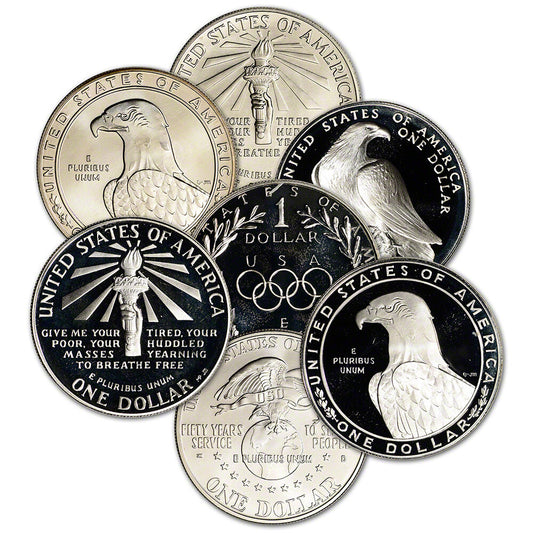 FIVE (5) US Silver $1 Commemorative Coins in Capules .7734 Oz Random Date