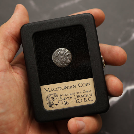 Ancient Alexander the Great Silver Coin - Silver Drachm - with Display Case