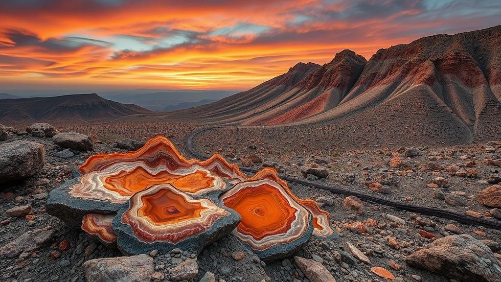 You are currently viewing Discovering fire agate deposits in the volcanic hills surrounding the Tres Hermanas Mountains.