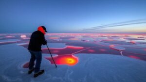 Read more about the article Investigating the “Frozen Fire Lake,” an Arctic expanse where ice reportedly glows with a fiery orange hue.