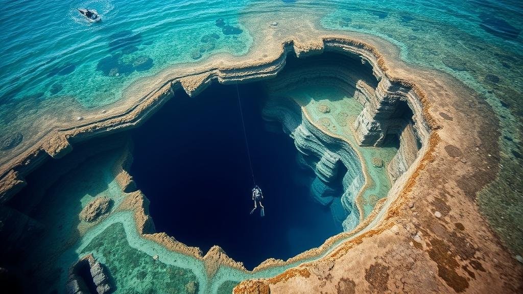 You are currently viewing Diving into mysterious blue holes said to connect to ancient underwater cities.