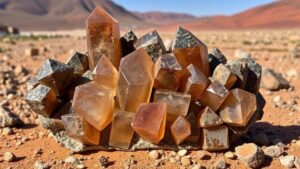 Read more about the article Exploring Namibia’s deserts for smoky quartz clusters formed in ancient volcanic activity.