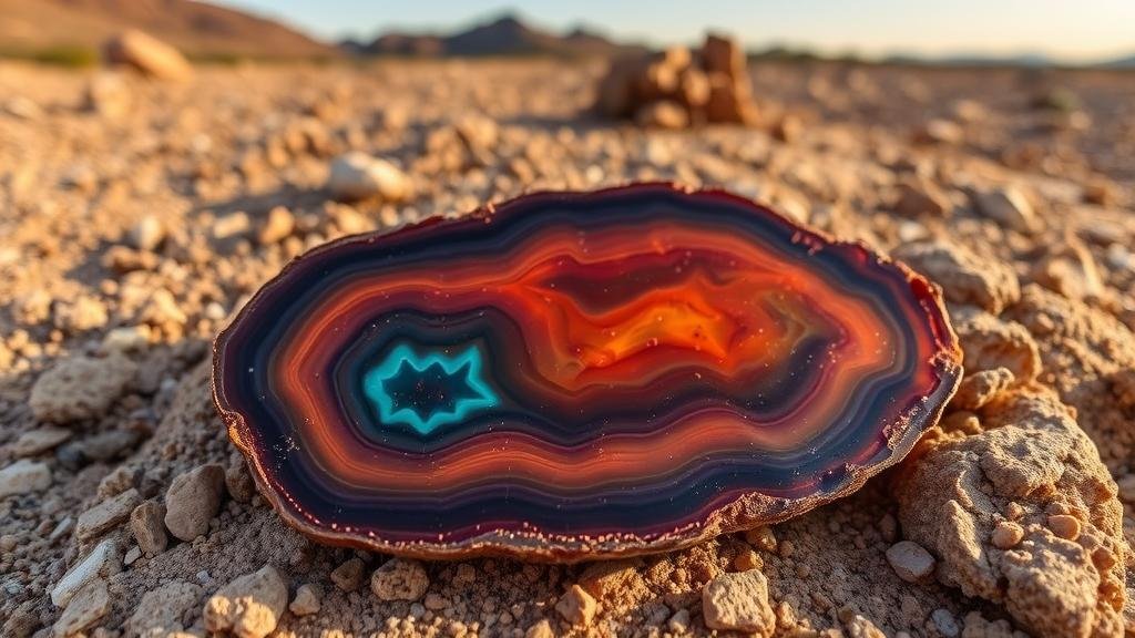 Read more about the article Searching for fire agates in the arid regions of Arizona, known for their iridescent hues.