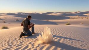 Read more about the article Exploring gypsum dunes near the Otero Basin for crystal formations of selenite and desert roses.