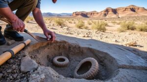 Read more about the article Unearthing fossilized cephalopods in sedimentary layers near the Burro Mountains.