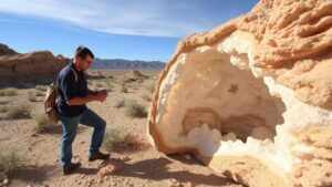 Read more about the article Investigating quartz-filled geodes in California’s Mojave Desert, known for their stunning interiors.