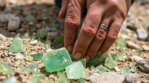 Read more about the article Searching for chrysoprase deposits in abandoned mining areas near Lordsburg, a gemstone prized for its apple-green hue.